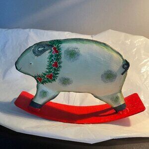 Vintage Metal Rocking Christmas Pig